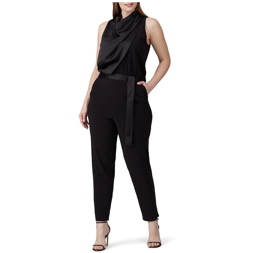 Halston‎ Draped Satin Jumpsuit Black Size 2 Halter Career Party